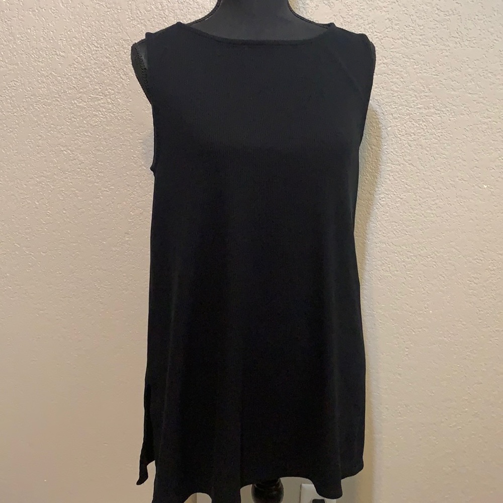 Eileen Fisher black ribbed dress size petite large PL
